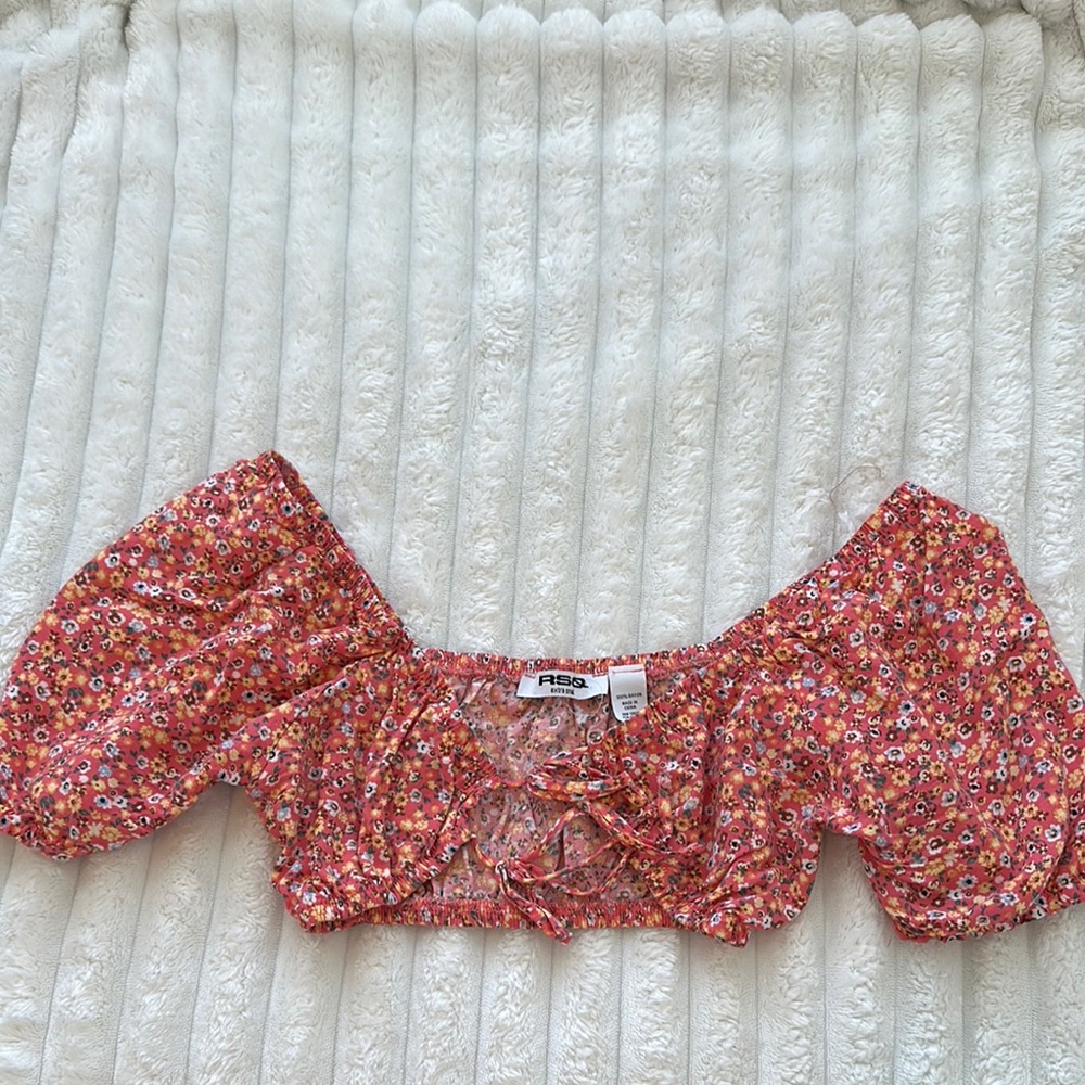 RSQ Pink Puff Sleeve Crop Blouse